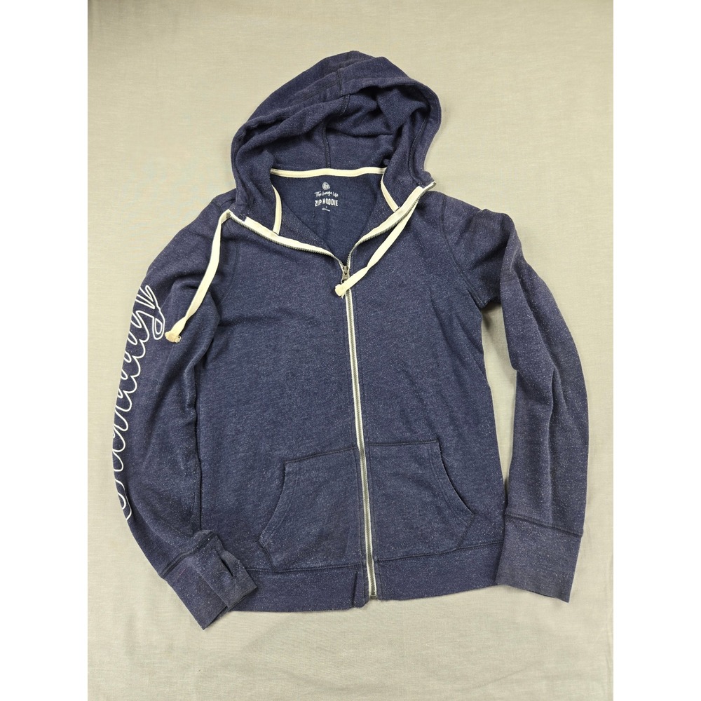 SO The Lounge Life Zip Hoodie Navy Blue Sunday Graphic Sleeve Sweatshirt Small